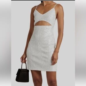 Alice + Olivia Valli Fitted Cutout White Sequin Mini Dress